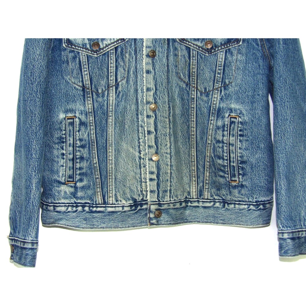 Levi's Premium Denim Sherpa Lined Snap Blue Trucker Jacket Women's Large - Picture 3 of 9